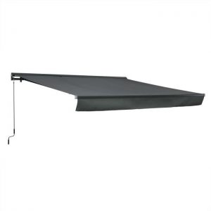 Store banne Shado 4x3m semi coffre gris, aluminium, système manuel, store de terrasse largeur 295cm, toile polyester enduite 280g