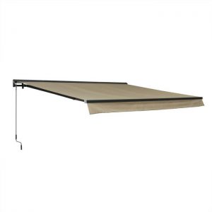 Store banne Shado 4x3m semi coffre taupe, aluminium, système manuel, store de terrasse largeur 295cm, toile polyester enduite 280g