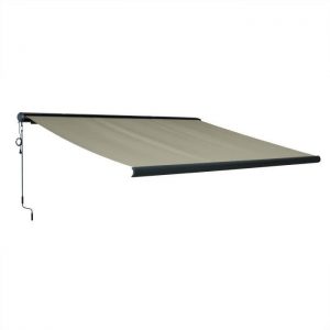 Store banne électrique Ombrec 4x3m taupe coffre intégral, aluminium, système motorisé, store de terrasse largeur 395cm
